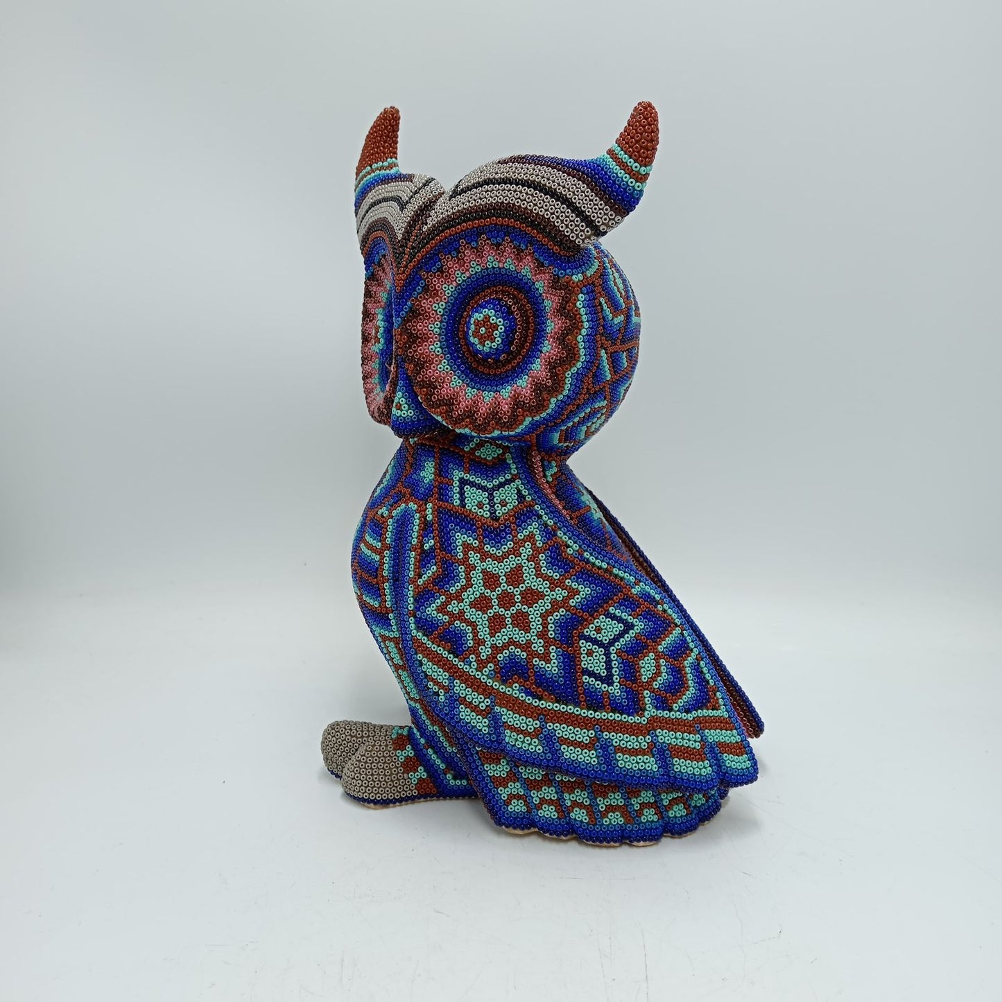 Huichol Hand Beaded Mexican Folk Art, Owl By Santos Bautista PP8288