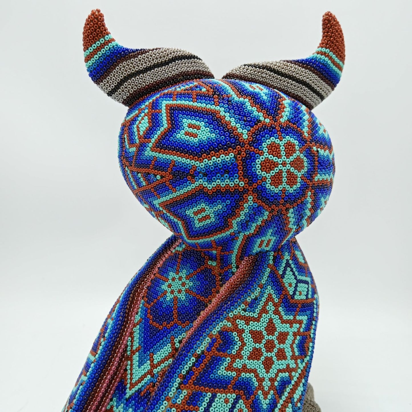 Huichol Hand Beaded Mexican Folk Art, Owl By Santos Bautista PP8288