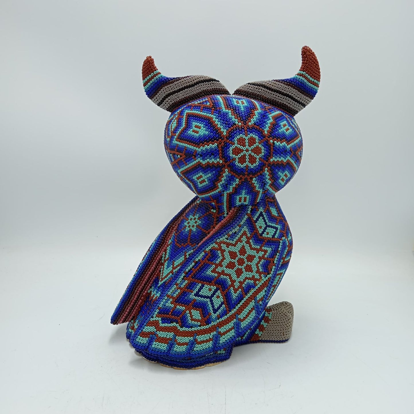 Huichol Hand Beaded Mexican Folk Art, Owl By Santos Bautista PP8288