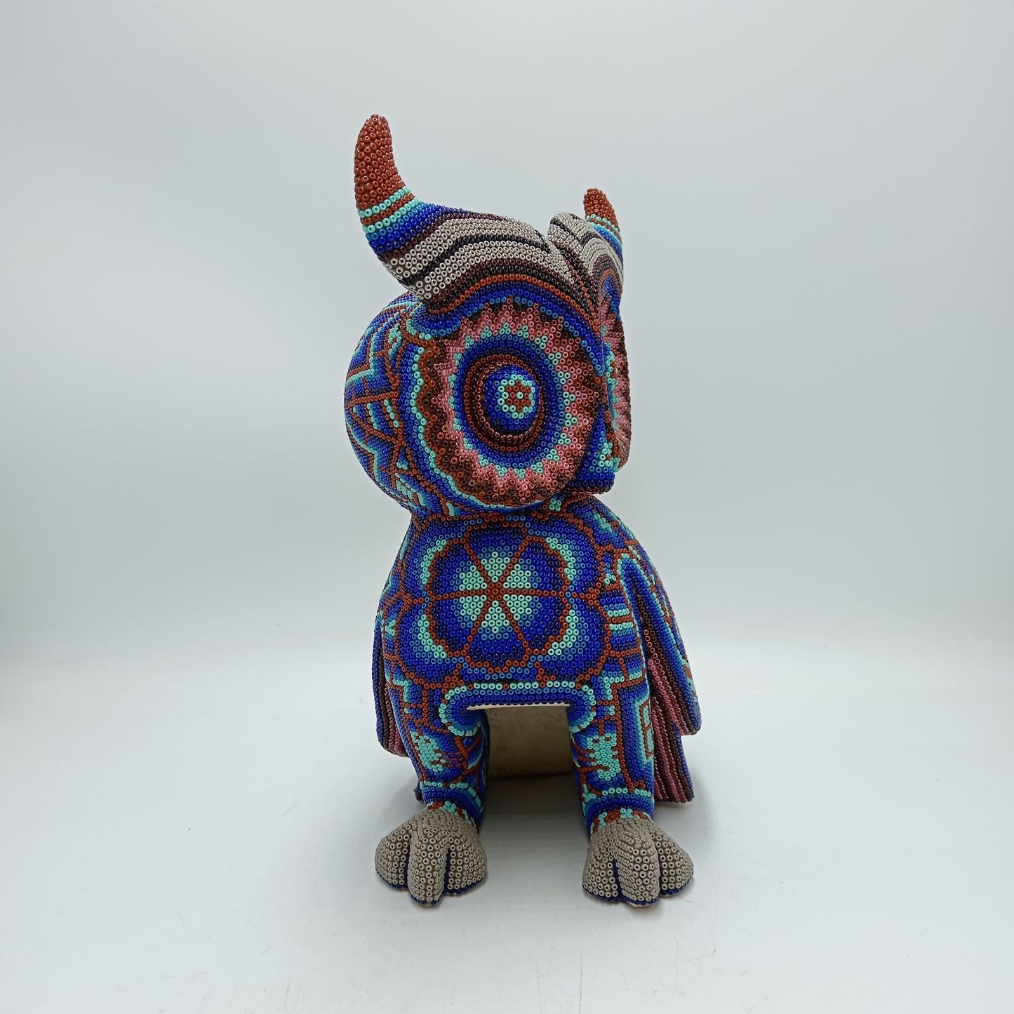 Huichol Hand Beaded Mexican Folk Art, Owl By Santos Bautista PP8288
