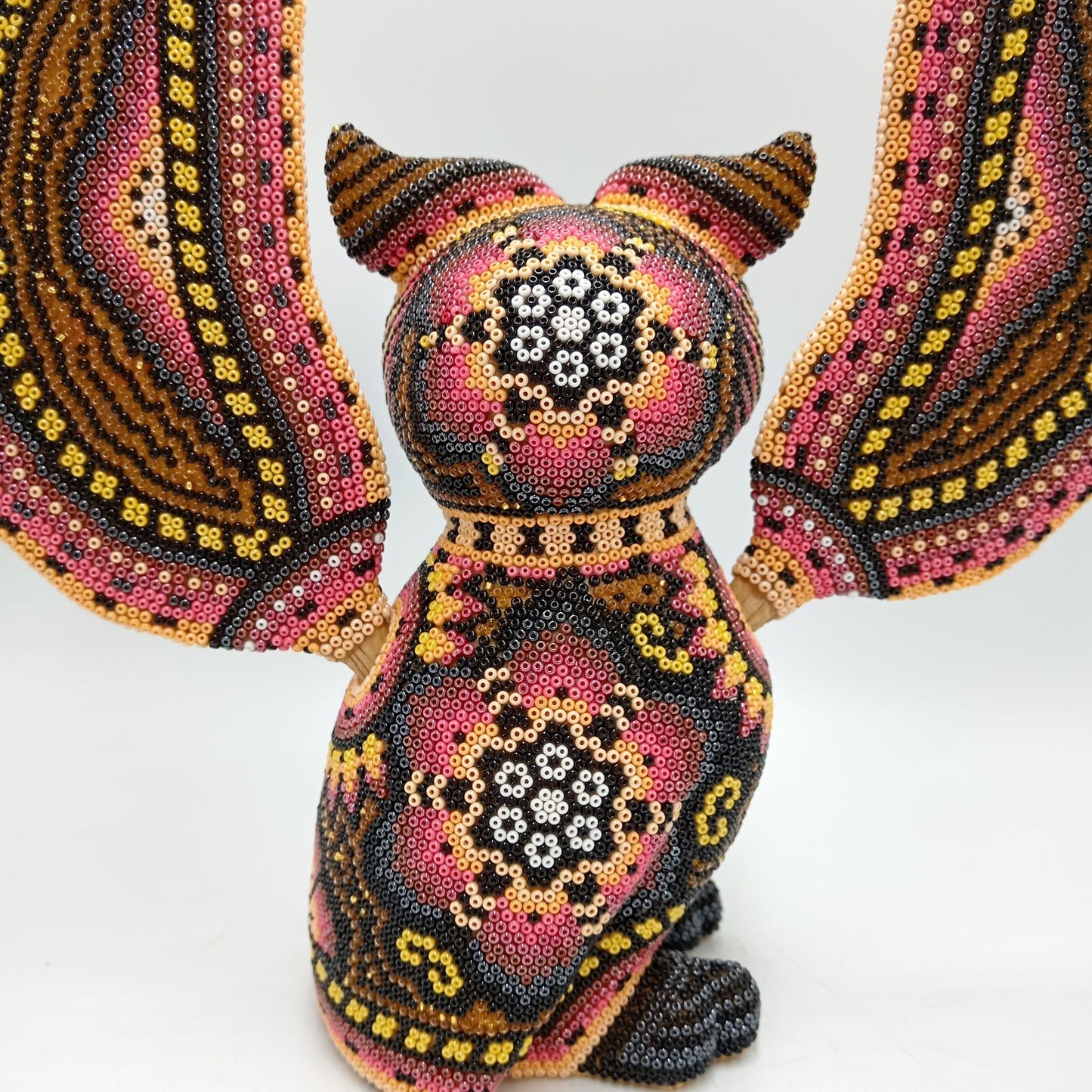 Huichol Hand Beaded Mexican Folk Art, Owl By Santos Bautista PP8289