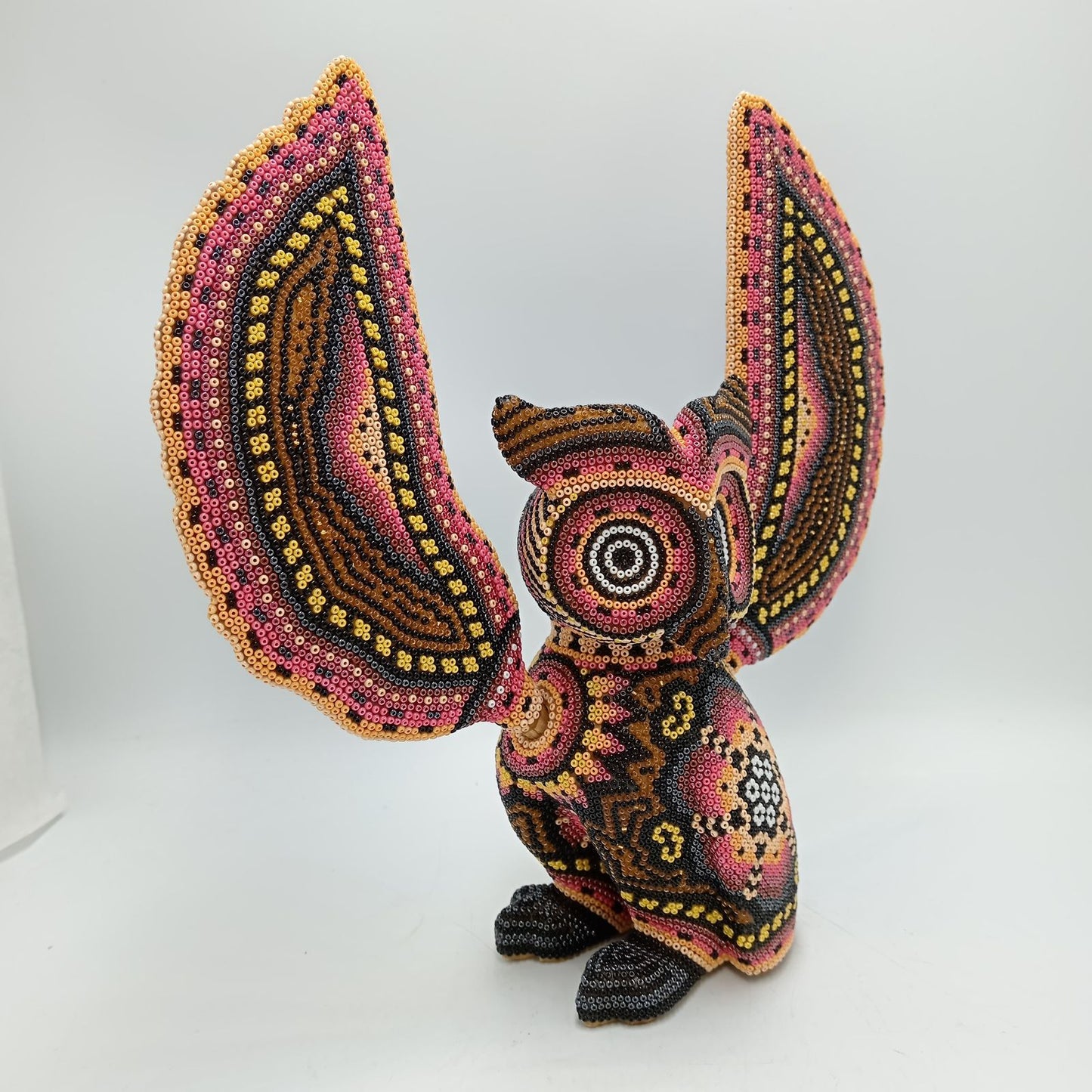 Huichol Hand Beaded Mexican Folk Art, Owl By Santos Bautista PP8289