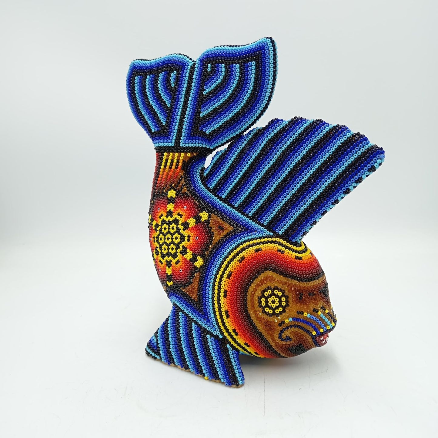 Huichol Hand Beaded Mexican Folk Art, Fish By Santos Bautista PP8290