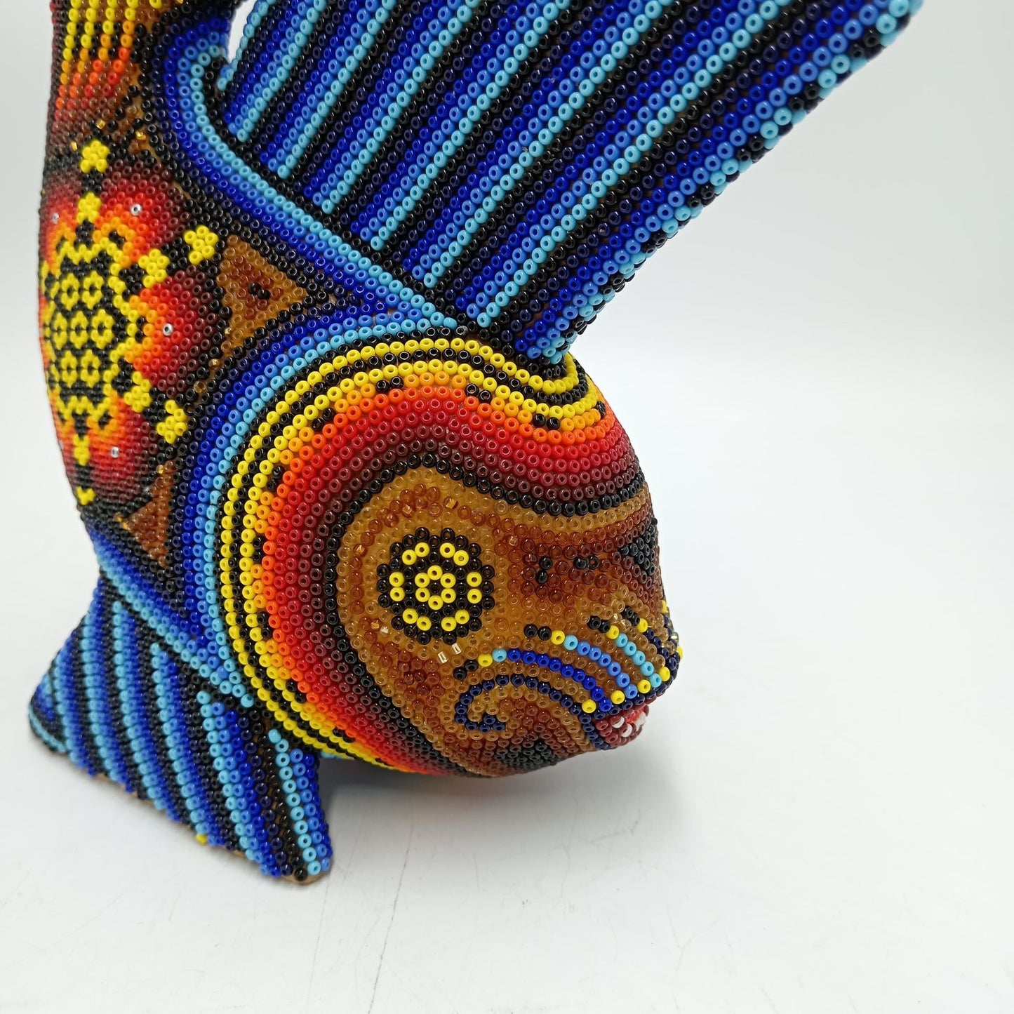 Huichol Hand Beaded Mexican Folk Art, Fish By Santos Bautista PP8290