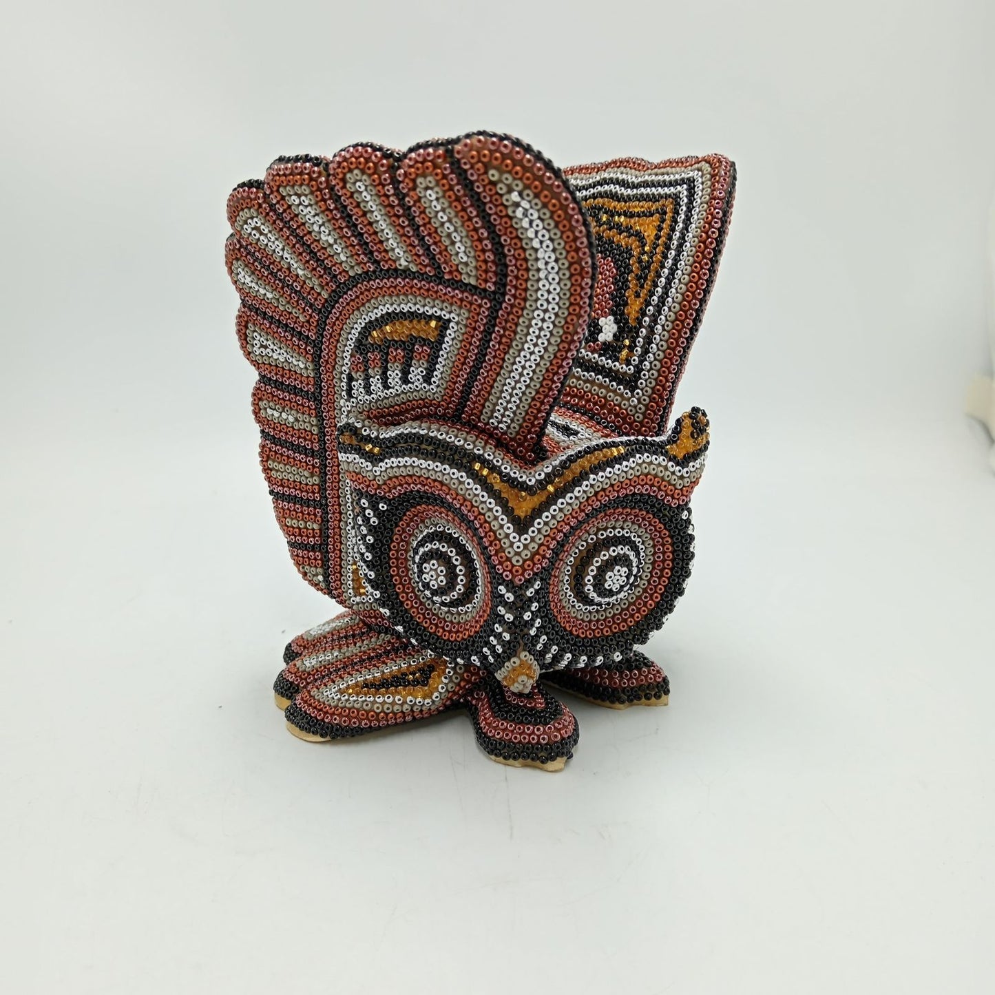 Huichol Hand Beaded Mexican Folk Art, Owl By Santos Bautista PP8291