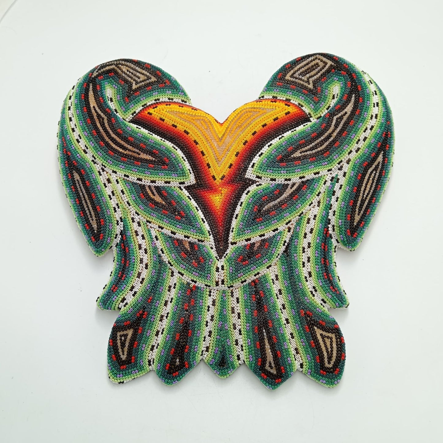 Huichol Hand Beaded Mexican Folk Art Heart with Wings By Santos Bautista PP8292