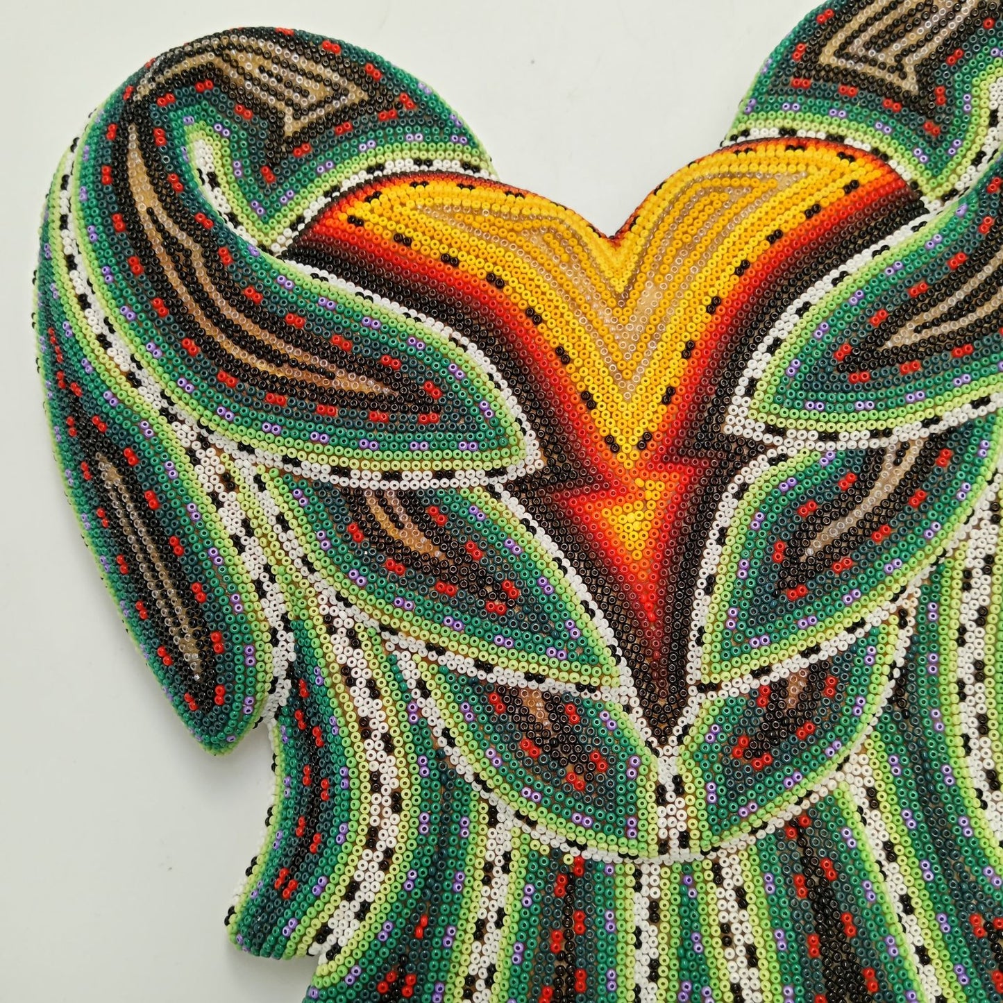 Huichol Hand Beaded Mexican Folk Art Heart with Wings By Santos Bautista PP8292