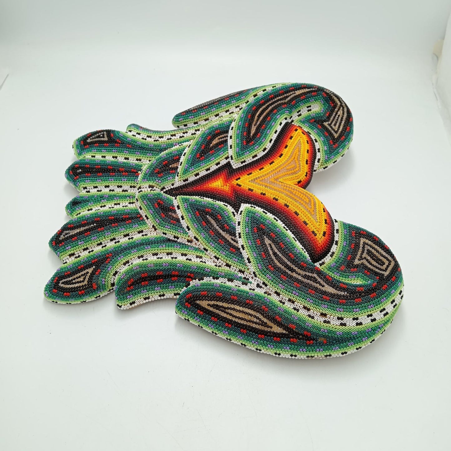 Huichol Hand Beaded Mexican Folk Art Heart with Wings By Santos Bautista PP8292