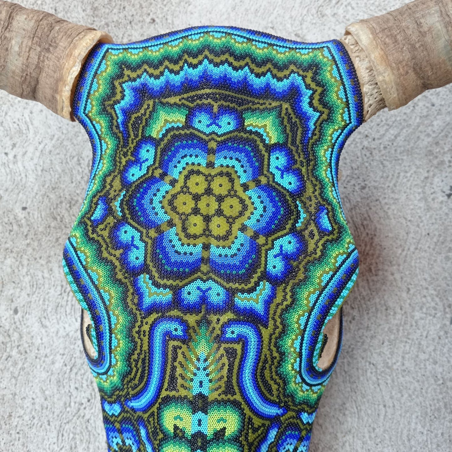 Huichol Indian Hand Beaded Bull Skull By Santos Bautista PP8293