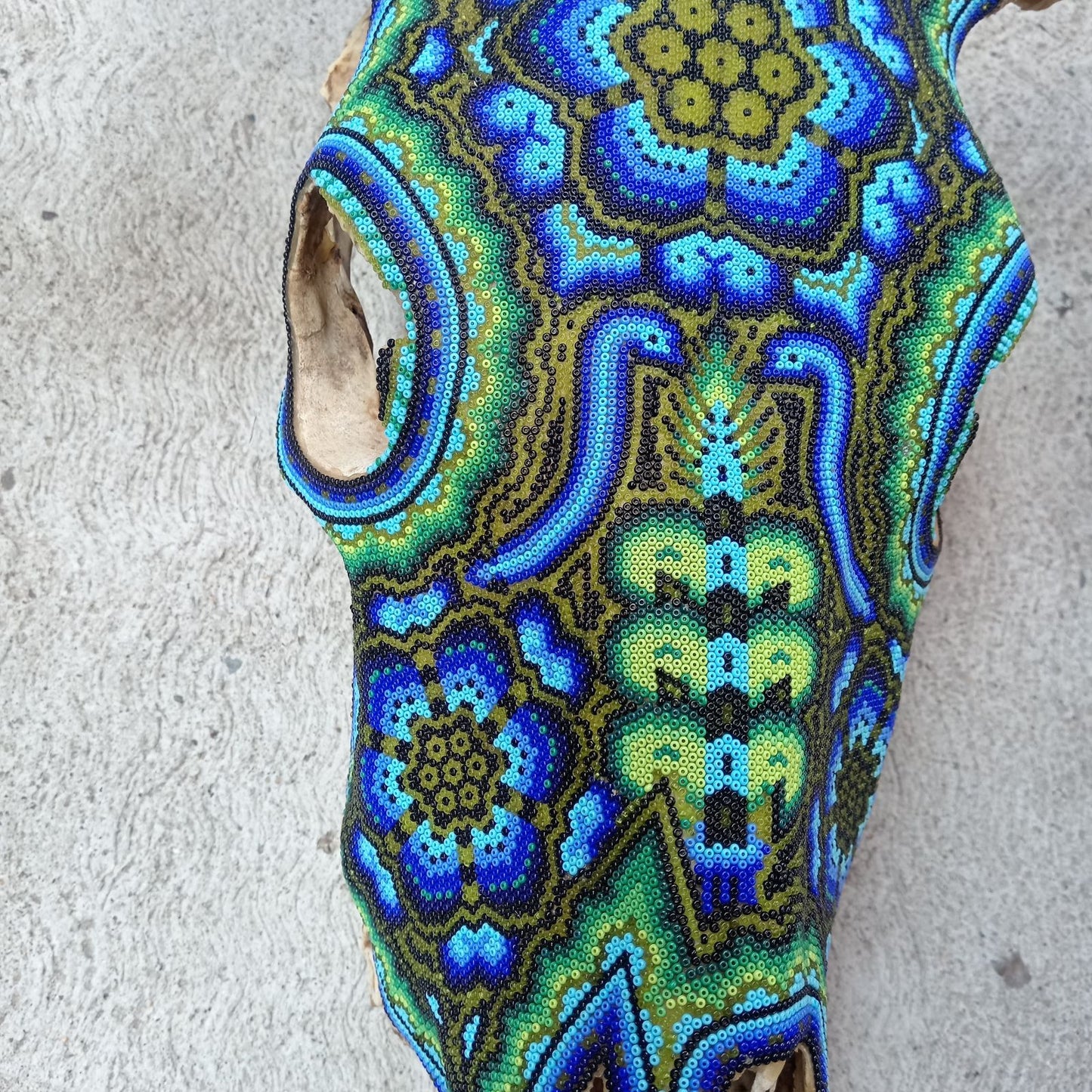 Huichol Indian Hand Beaded Bull Skull By Santos Bautista PP8293