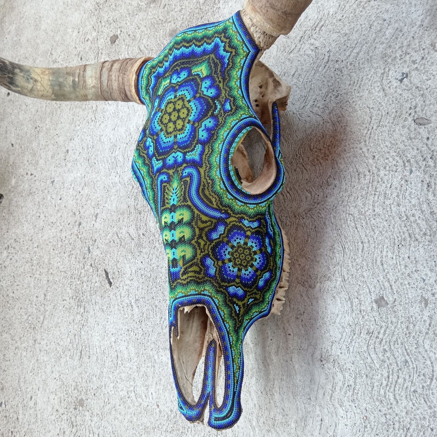 Huichol Indian Hand Beaded Bull Skull By Santos Bautista PP8293