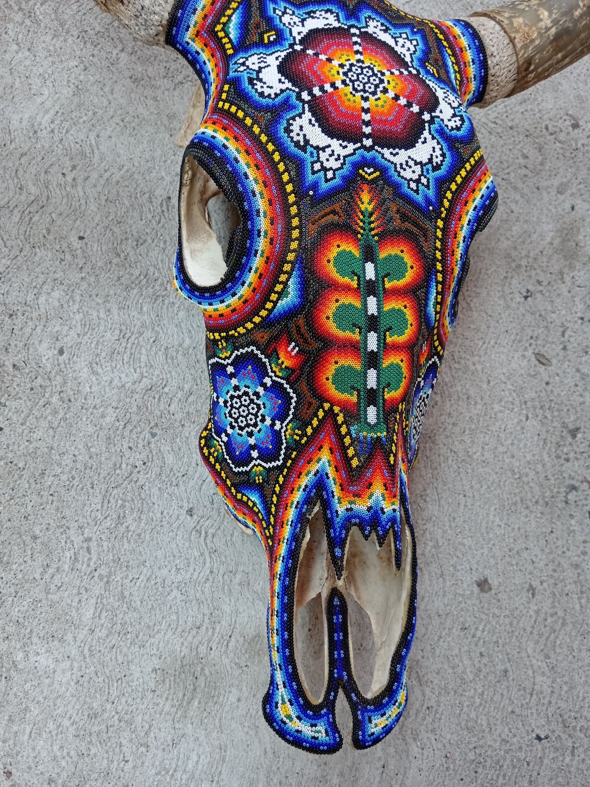 Huichol Indian Hand Beaded Bull Skull By Santos Bautista PP8294