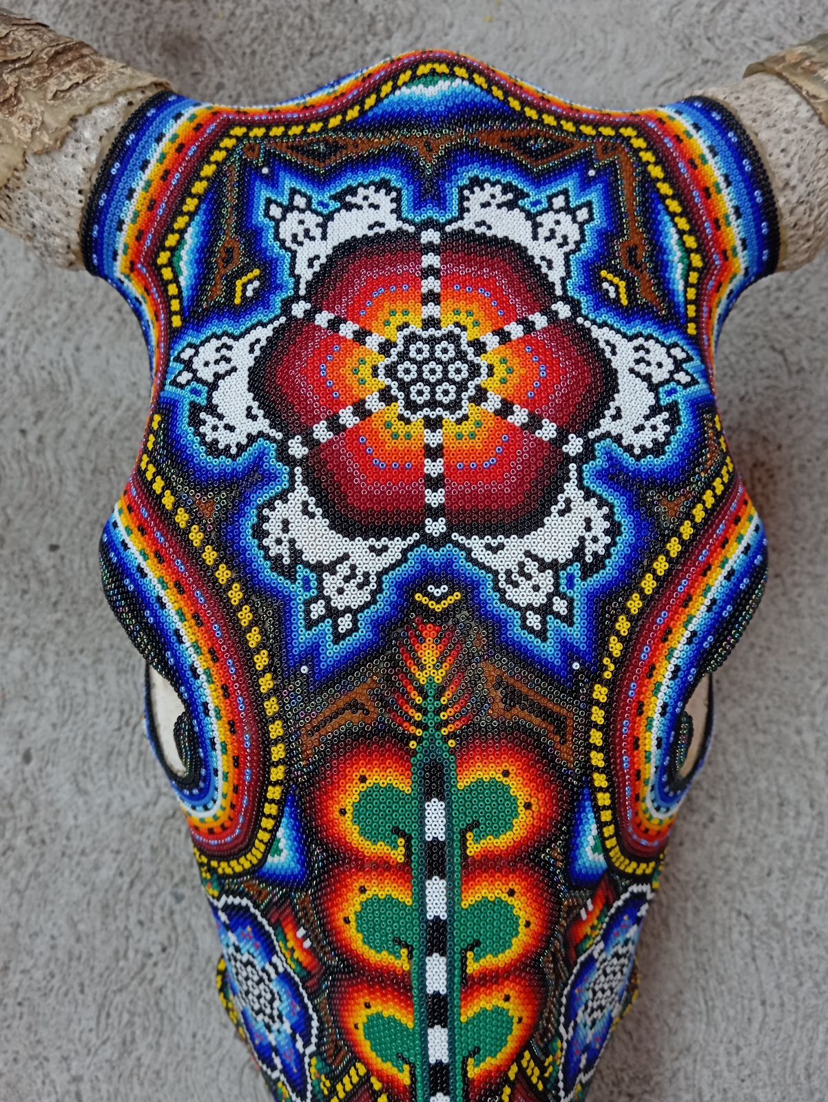 Huichol Indian Hand Beaded Bull Skull By Santos Bautista PP8294
