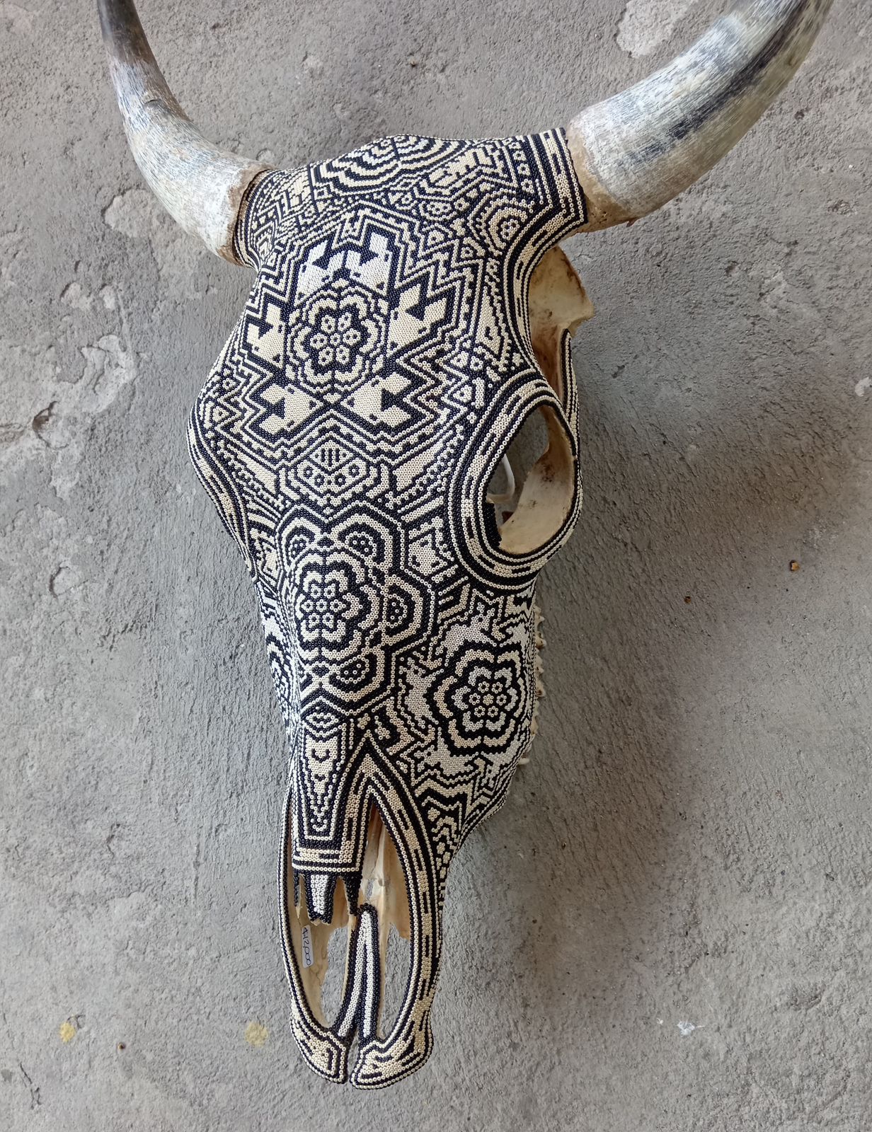 Huichol Indian Hand Beaded Bull Skull By Santos Bautista PP8295