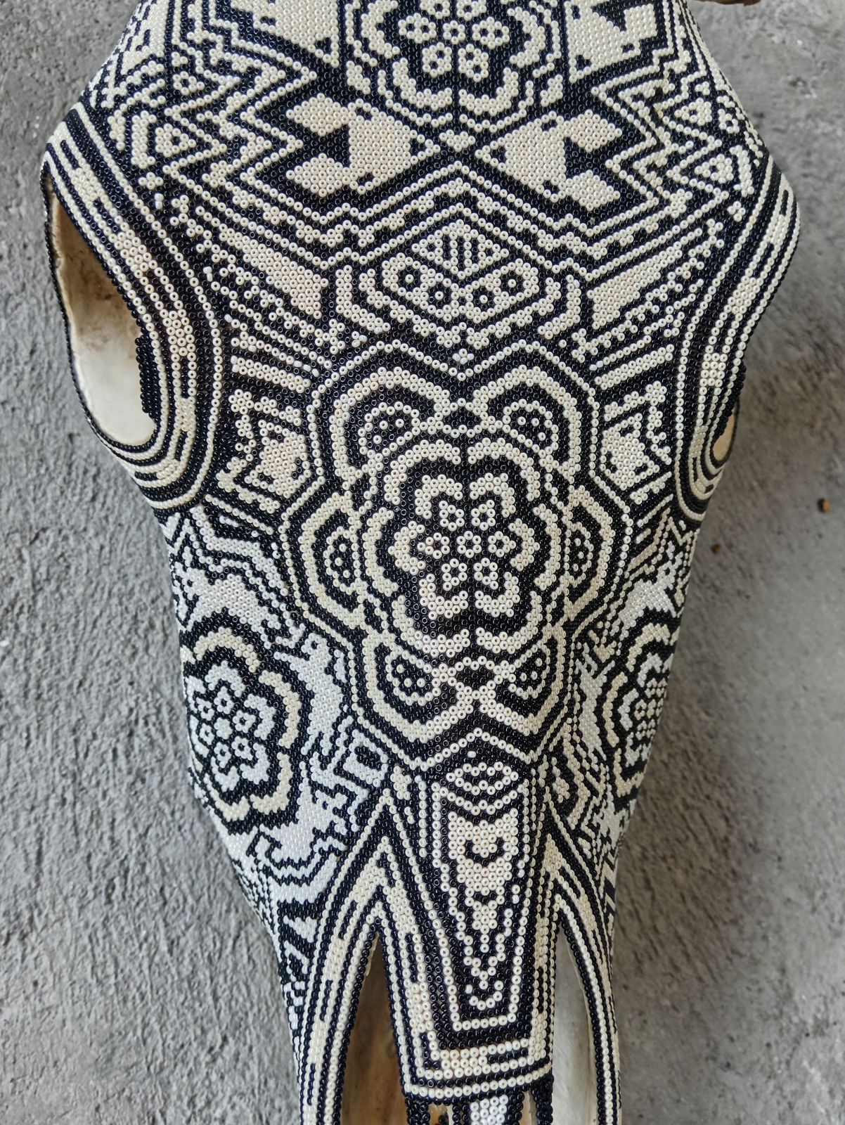 Huichol Indian Hand Beaded Bull Skull By Santos Bautista PP8295