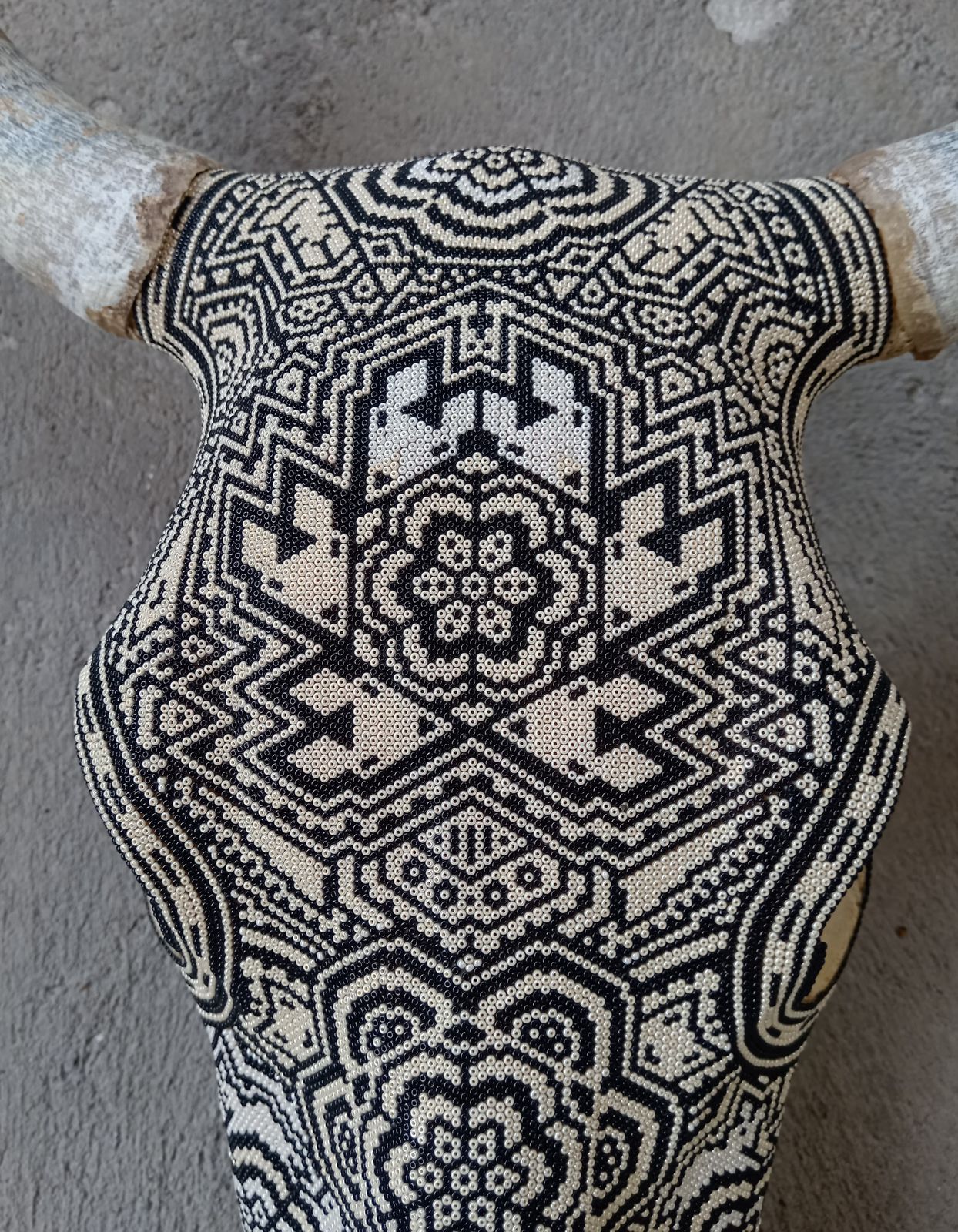 Huichol Indian Hand Beaded Bull Skull By Santos Bautista PP8295