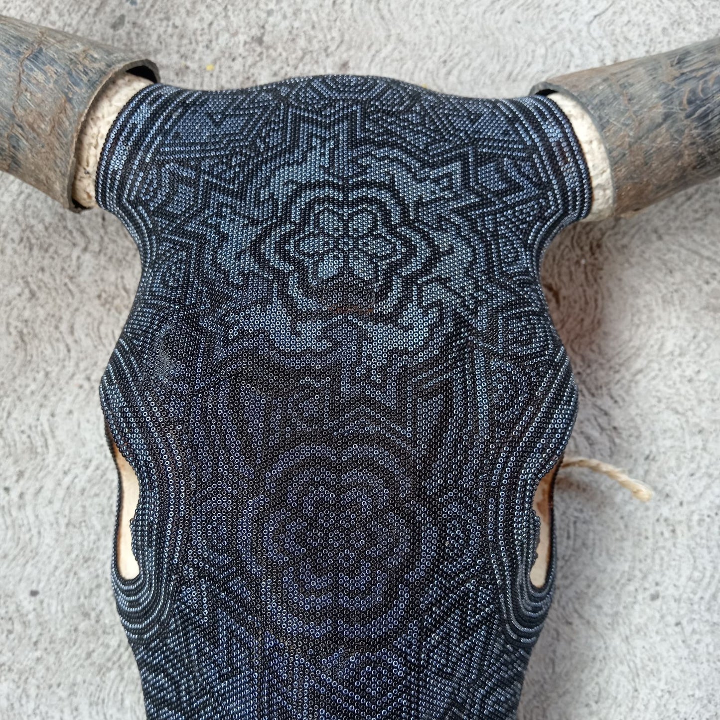 Huichol Indian Hand Beaded Bull Skull By Santos Bautista PP8296