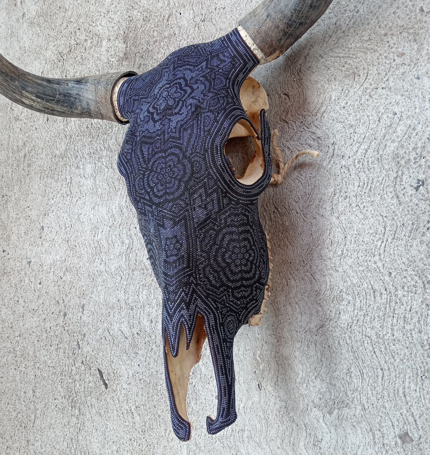 Huichol Indian Hand Beaded Bull Skull By Santos Bautista PP8296