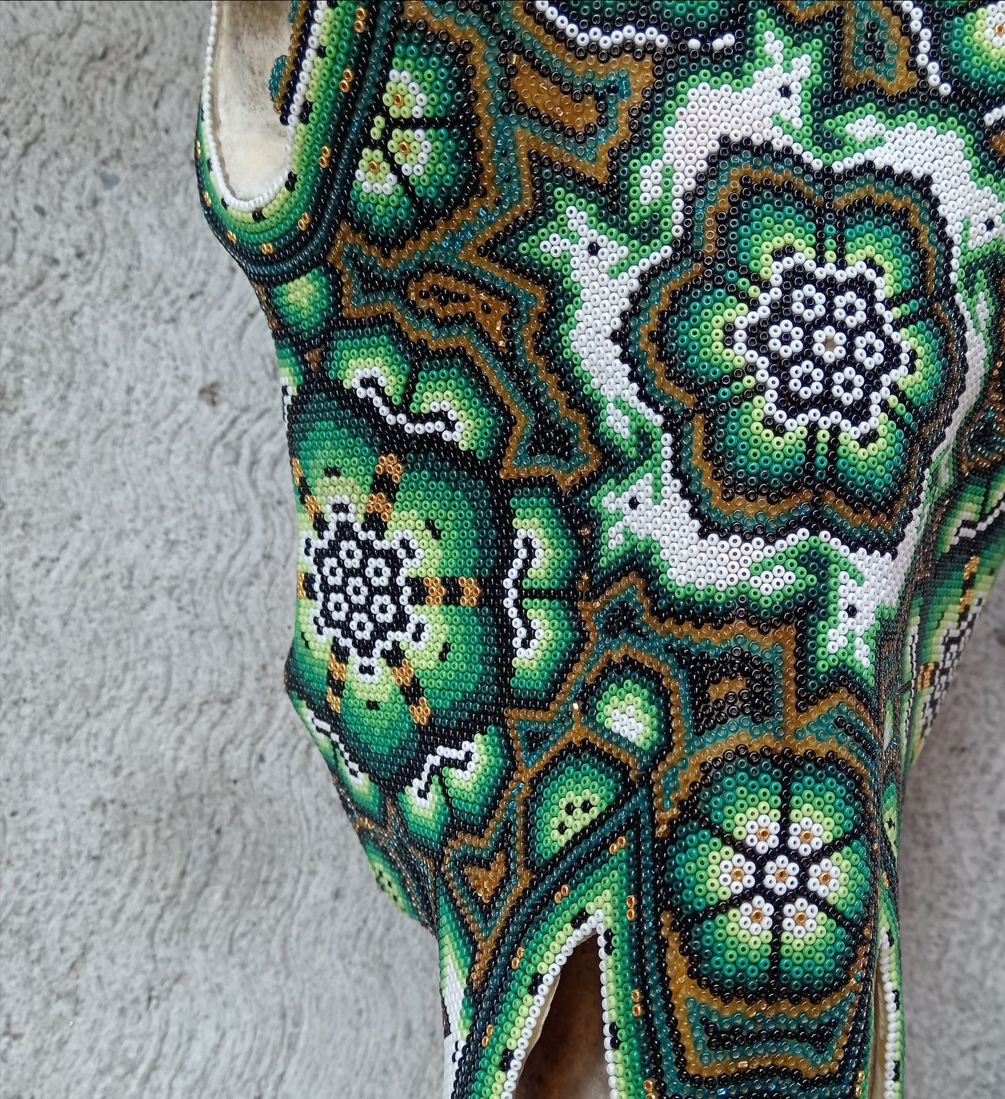 Huichol Indian Hand Beaded Bull Skull By Santos Bautista PP8297