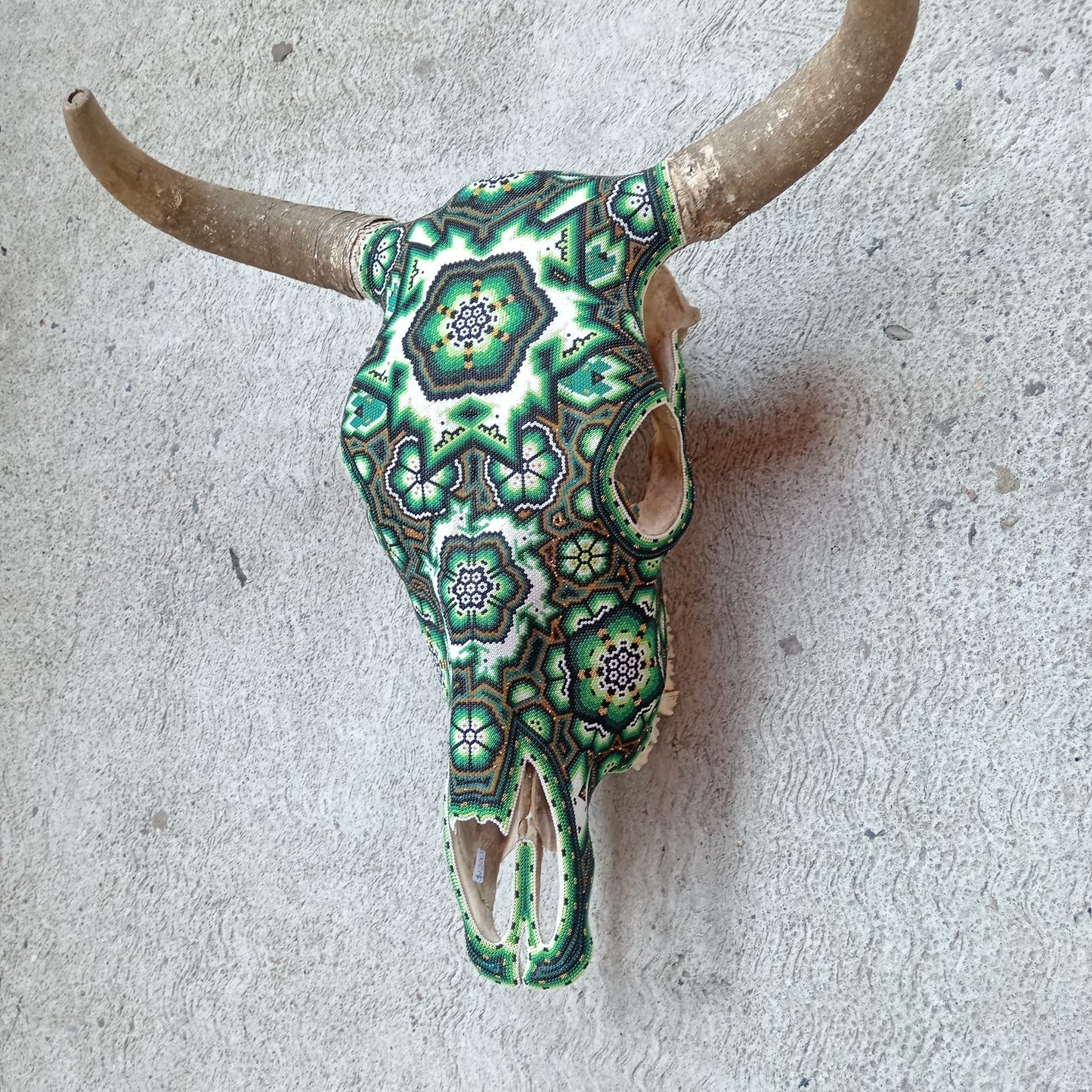 Huichol Indian Hand Beaded Bull Skull By Santos Bautista PP8297