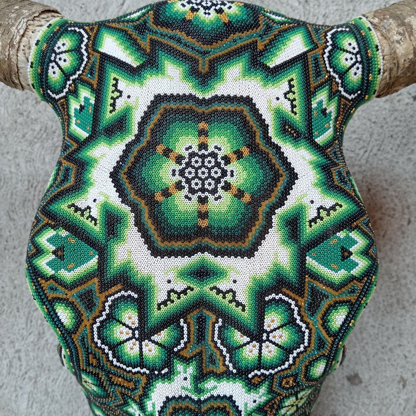 Huichol Indian Hand Beaded Bull Skull By Santos Bautista PP8297