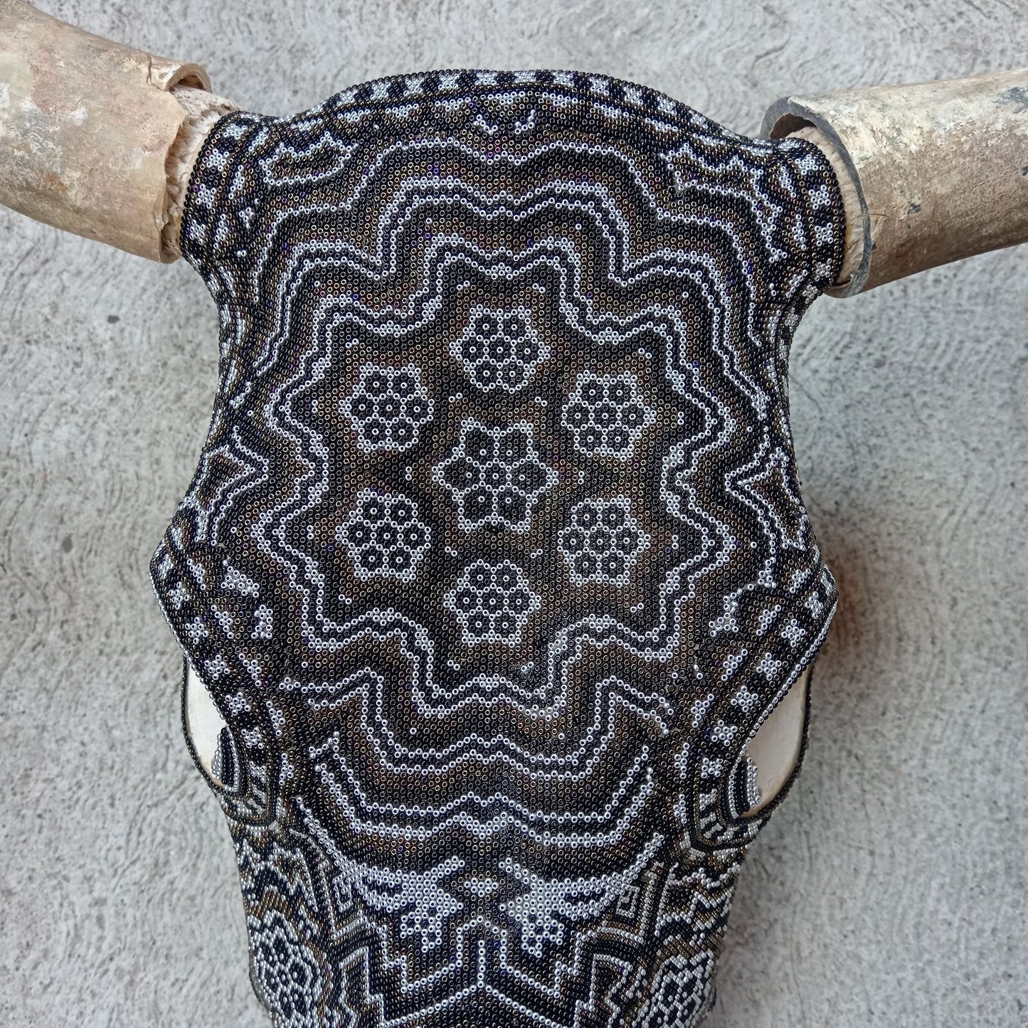 Huichol Indian Hand Beaded Bull Skull By Santos Bautista PP8298