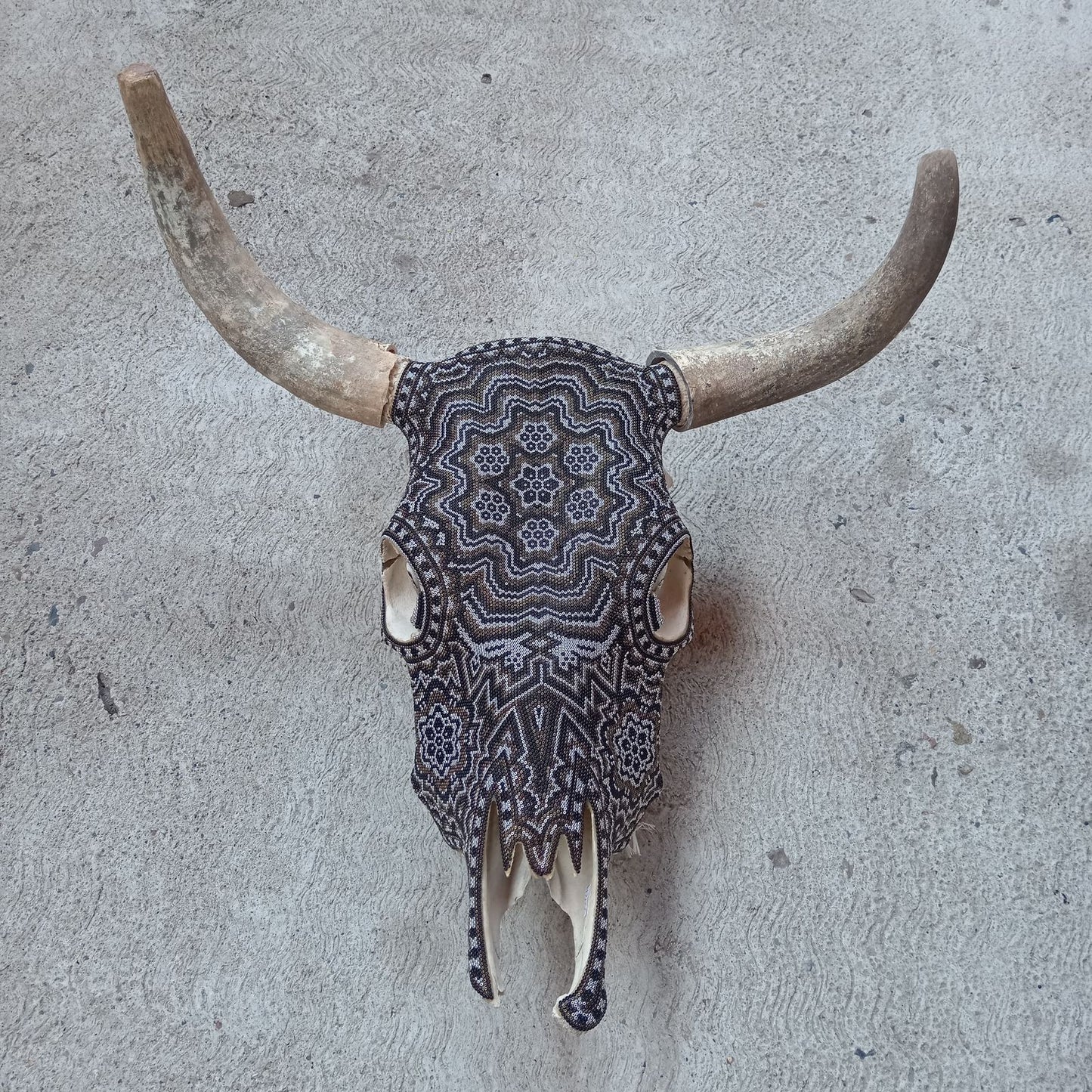 Huichol Indian Hand Beaded Bull Skull By Santos Bautista PP8298