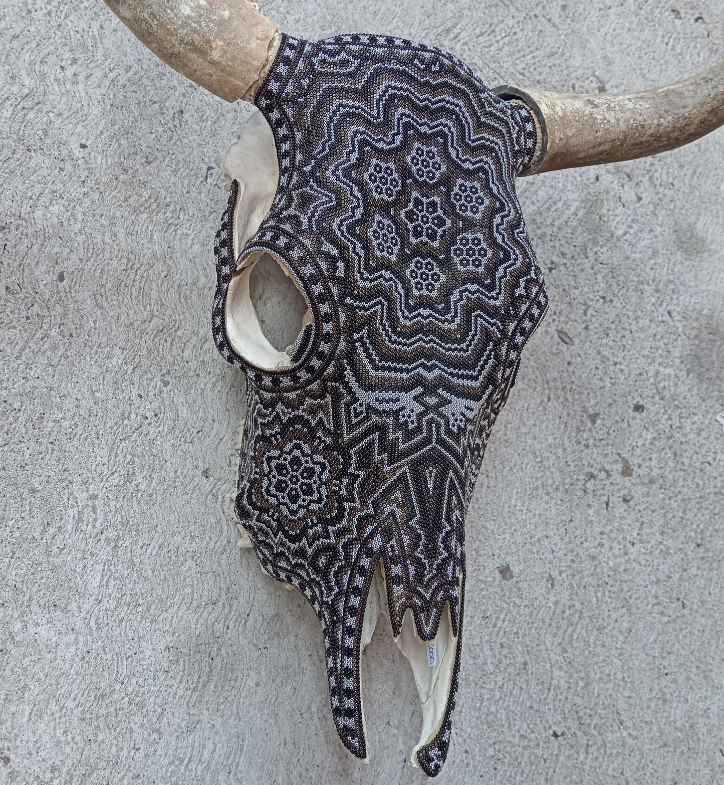 Huichol Indian Hand Beaded Bull Skull By Santos Bautista PP8298