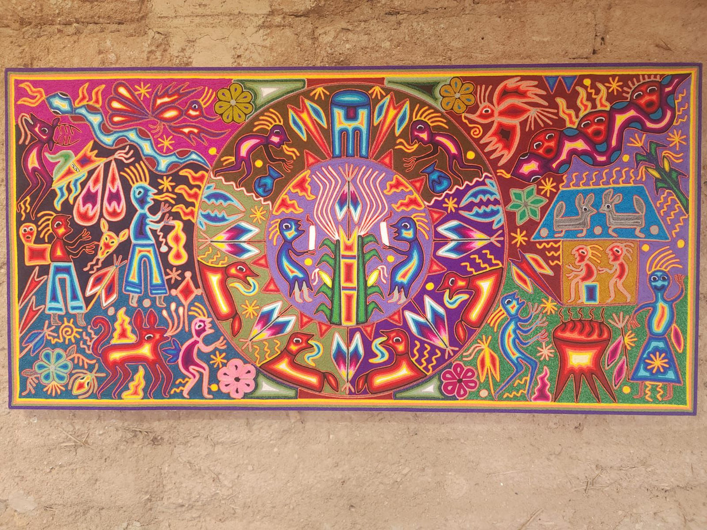 Huichol Yarn Painting Mexican Folk Art by Hilaria Chavez Carrillo PP8302