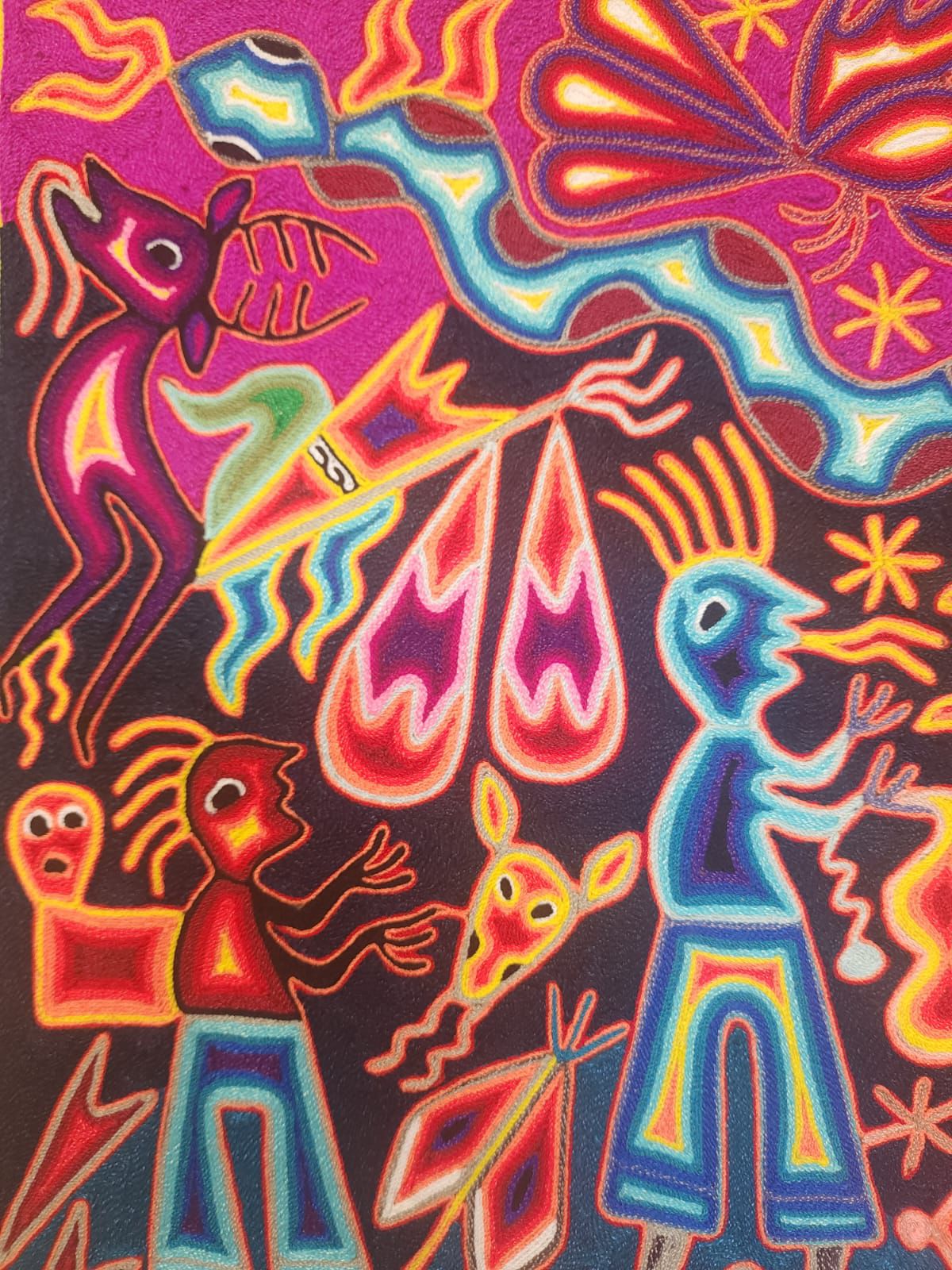 Huichol Yarn Painting Mexican Folk Art by Hilaria Chavez Carrillo PP8302