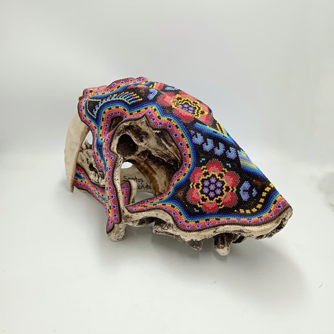Huichol Hand Beaded Mexican Folk Art, Saber Teeth By Santos Bautista PP8316