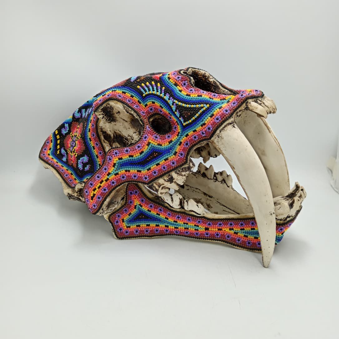 Huichol Hand Beaded Mexican Folk Art, Saber Teeth By Santos Bautista PP8316