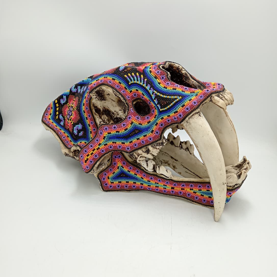 Huichol Hand Beaded Mexican Folk Art, Saber Teeth By Santos Bautista PP8316
