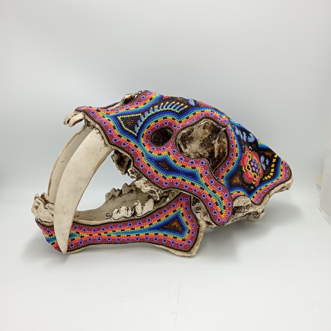 Huichol Hand Beaded Mexican Folk Art, Saber Teeth By Santos Bautista PP8316
