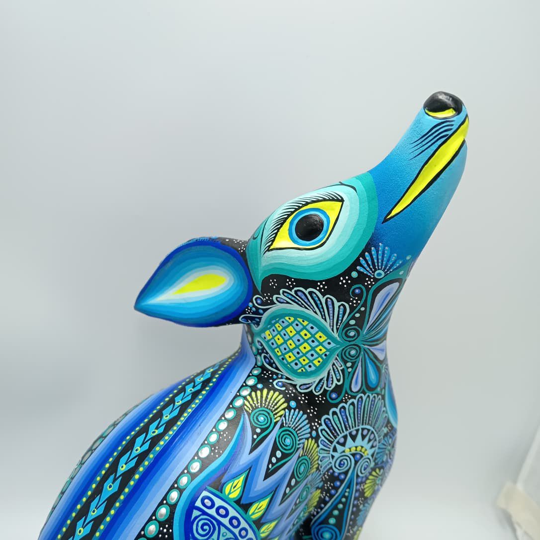 Mexican Folk Art Oaxacan Wood Carving Alebrije Hand Made, Coyote By Luis Sosa PP8318