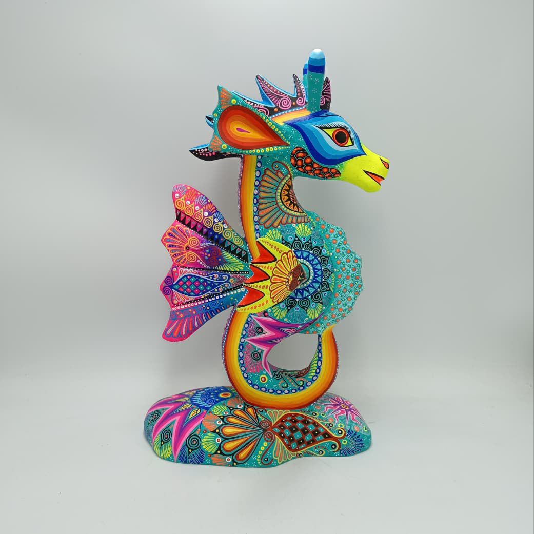 Mexican Folk Art Oaxacan Wood Carving Alebrije Hand Made, Sea Horse By Luis Sosa PP8325