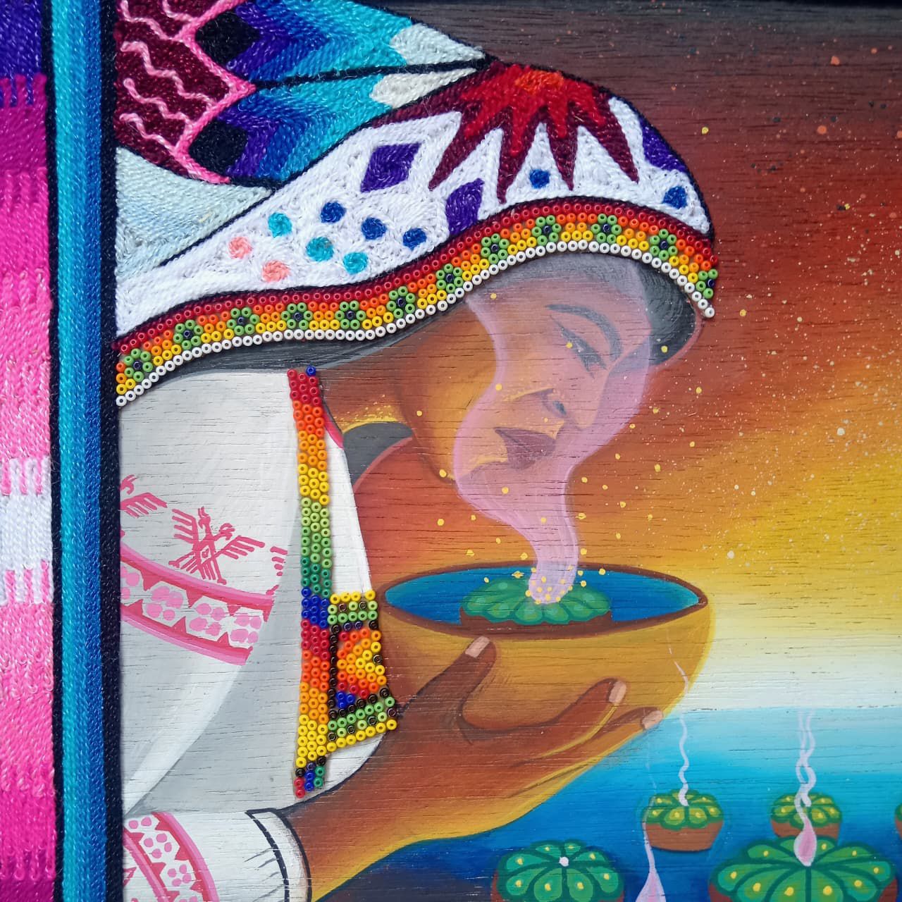 Huichol Mexican Folk Art Yarn Painting by Neikame PP8328