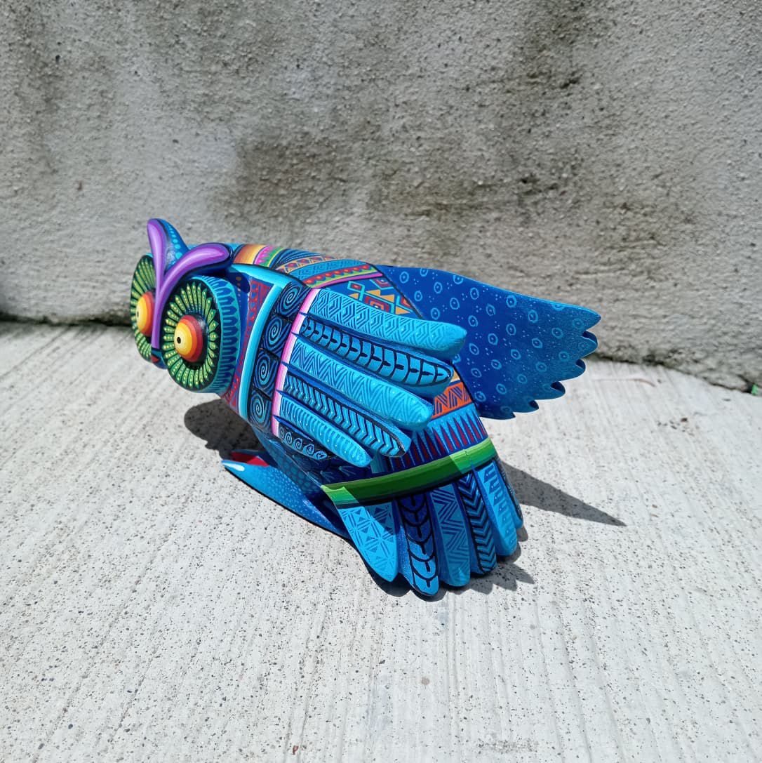 Mexican Oaxacan Wood Carving Owl By Julia Fuentes PP8330