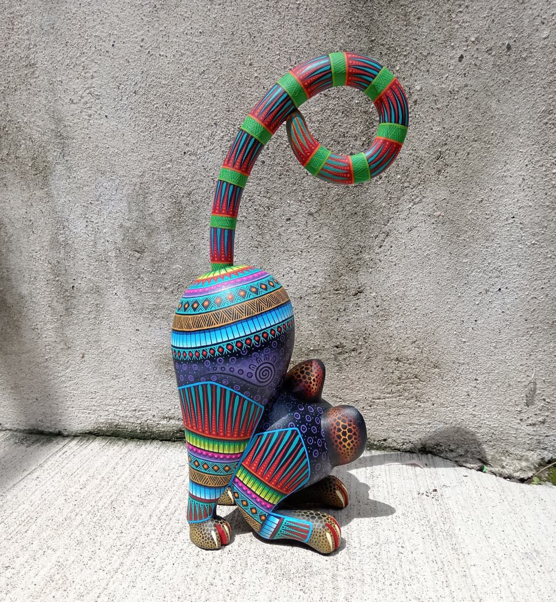 Mexican Oaxacan Wood Carving Cat By Julia Fuentes PP8331