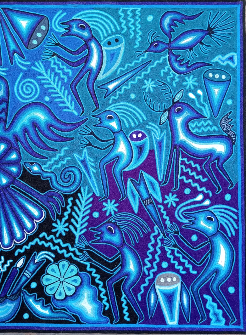 Mexican Folk Art Huichol Yarn Painting by Cooperativa Zitacua PP8337