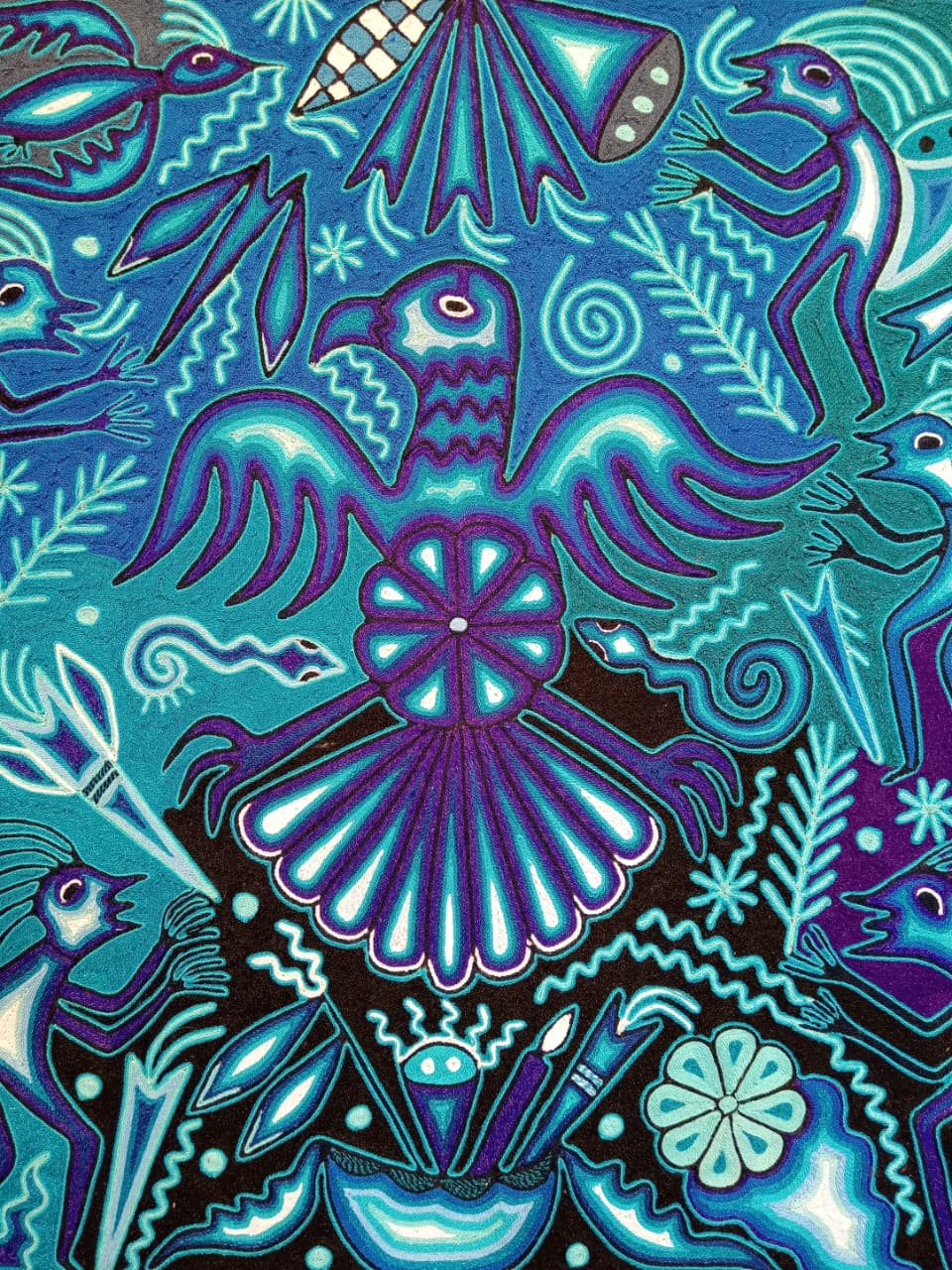Mexican Folk Art Huichol Yarn Painting by Cooperativa Zitacua PP8337