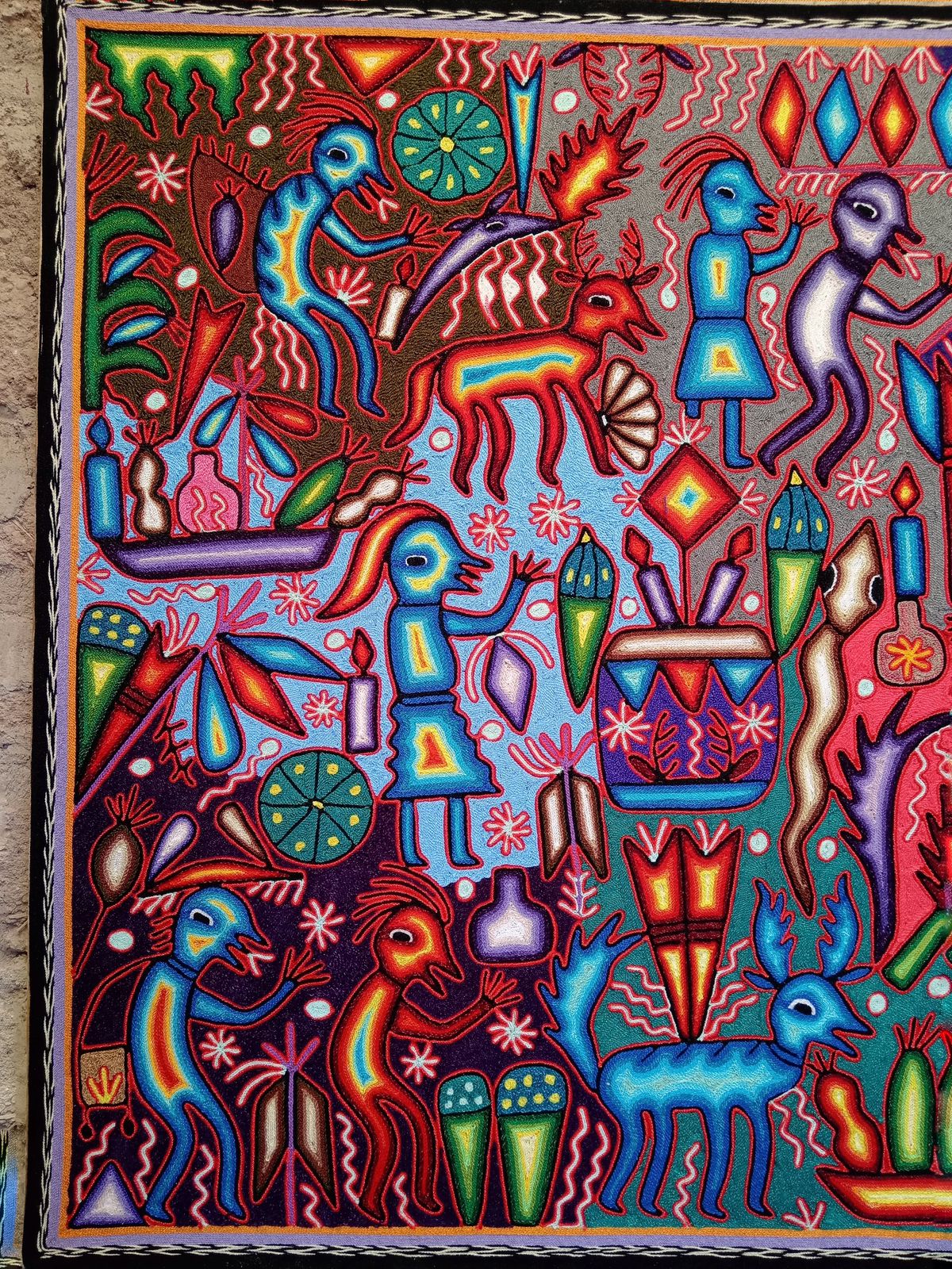 Mexican Folk Art Huichol Yarn Painting by Cooperativa Zitacua PP8340