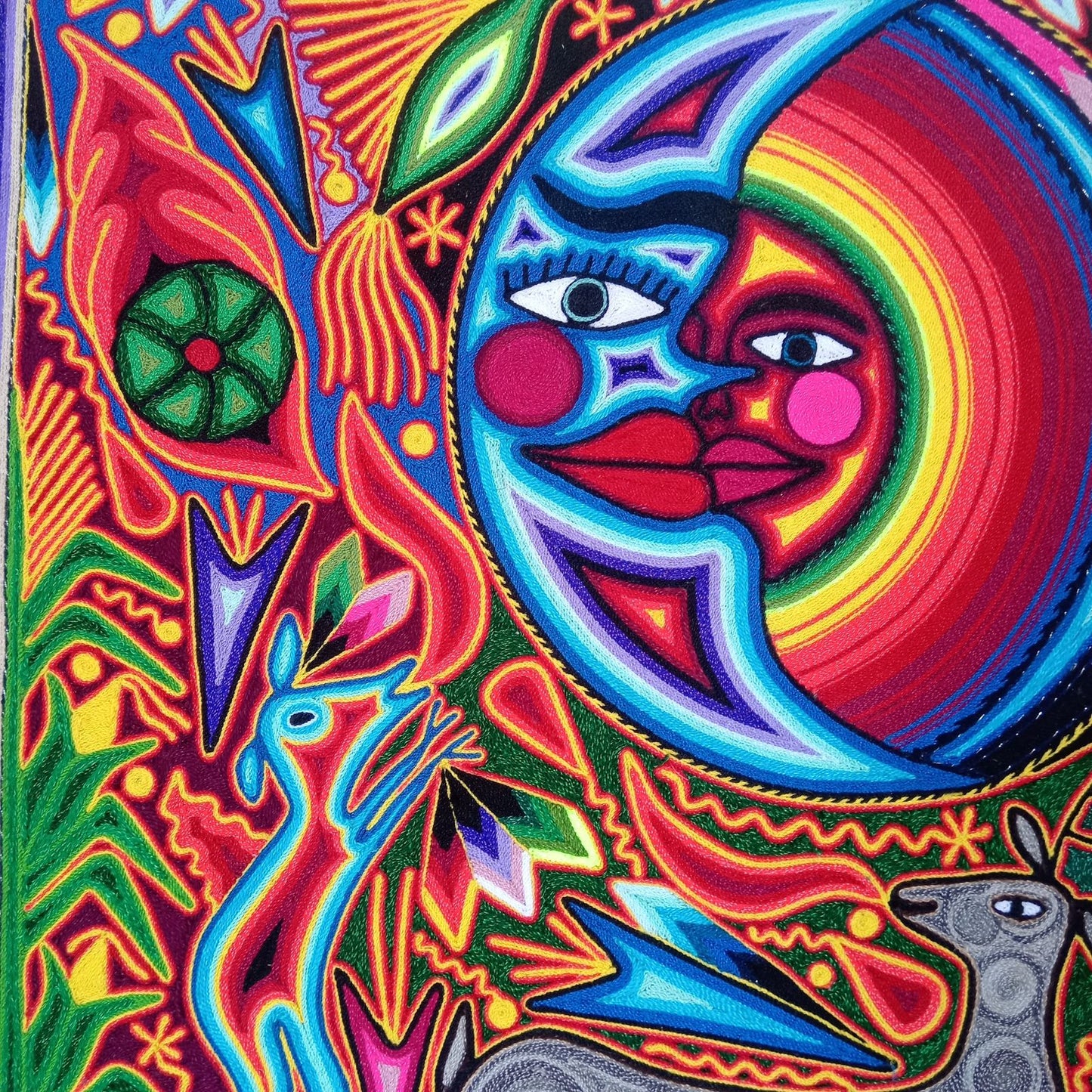 Tepehuano Yarn Painting Mexican Folk Art By Bautista Family PP8347