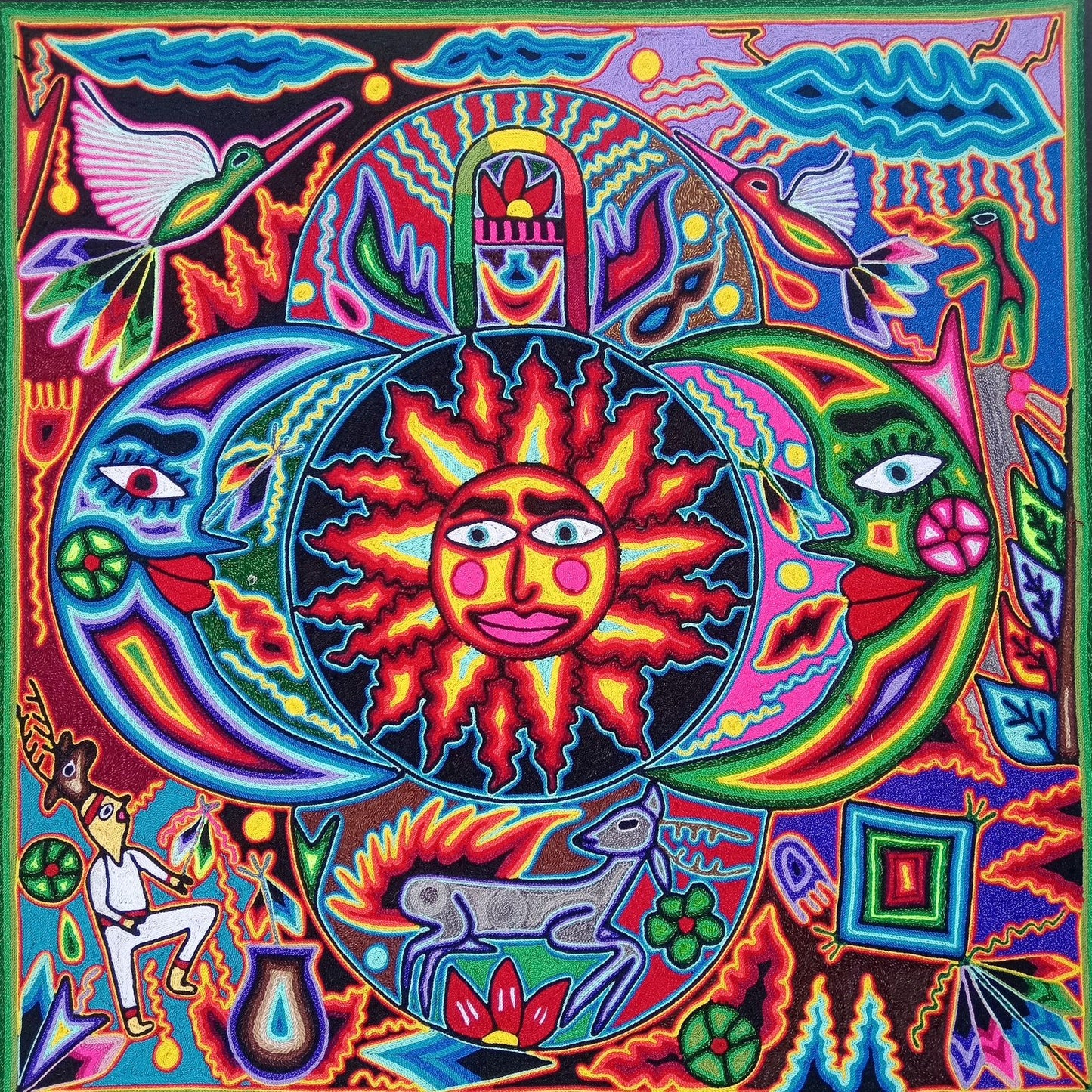 Tepehuano Yarn Painting Mexican Folk Art By Bautista Family PP8348