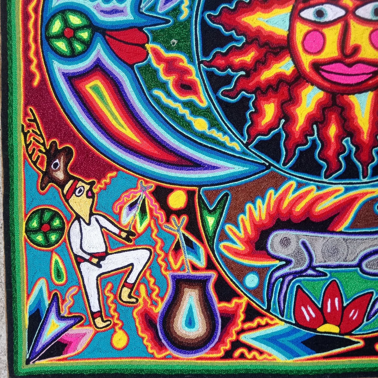 Tepehuano Yarn Painting Mexican Folk Art By Bautista Family PP8348