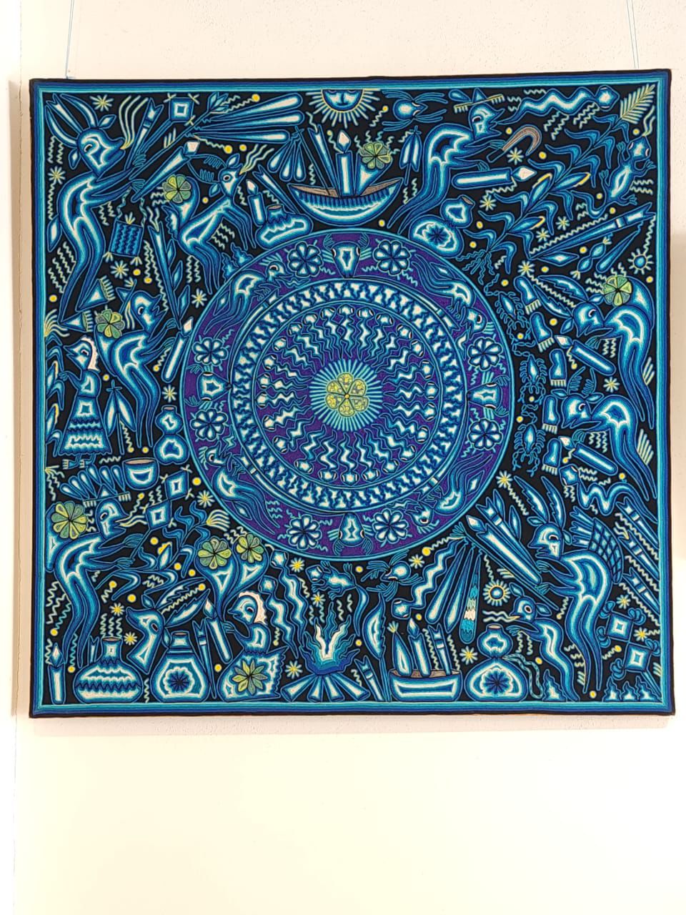 Mexican Folk Art Huichol Yarn Painting by Gilberto Gonzalez PP8350