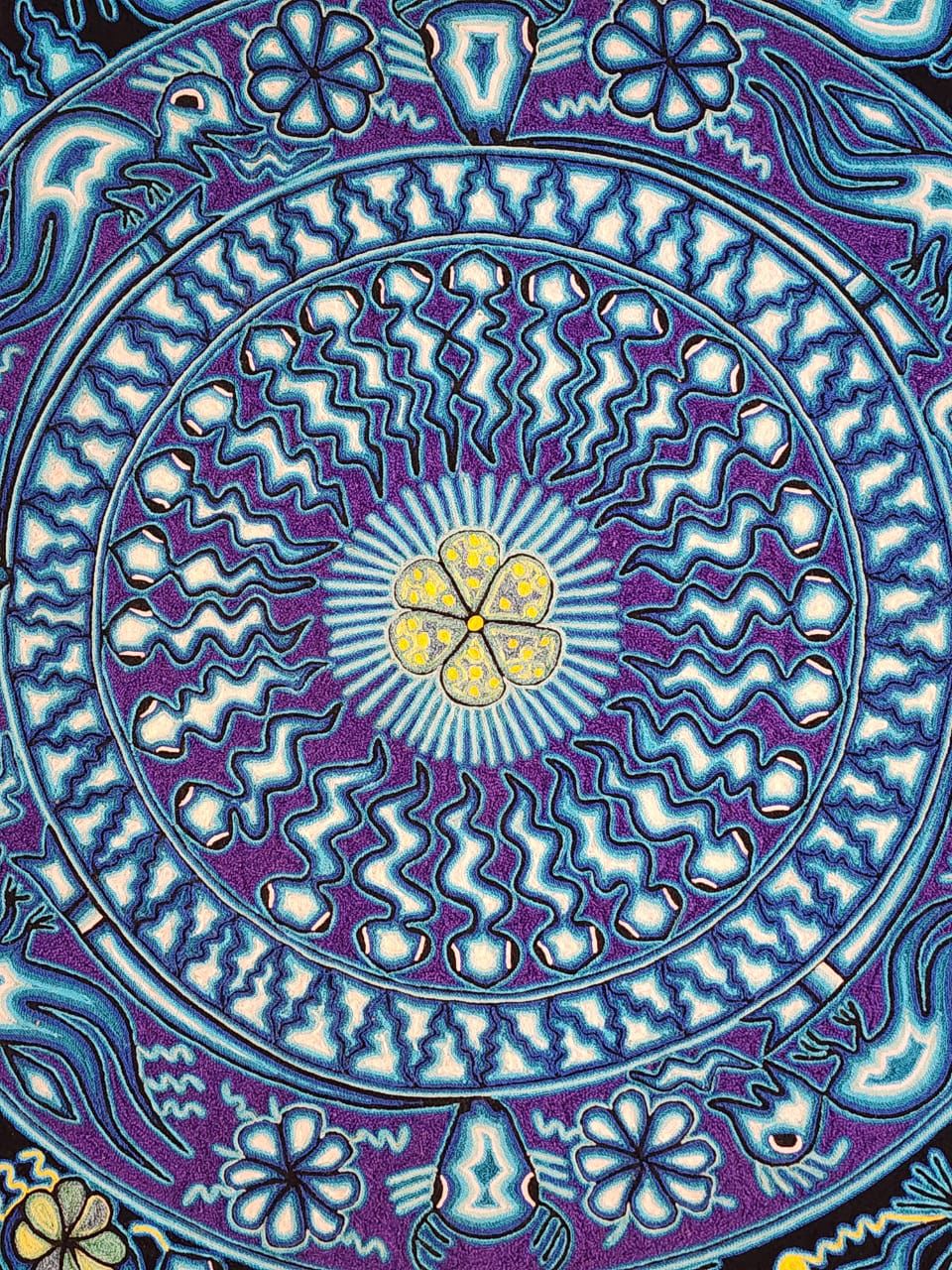 Mexican Folk Art Huichol Yarn Painting by Gilberto Gonzalez PP8350