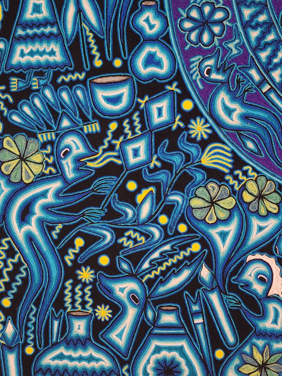 Mexican Folk Art Huichol Yarn Painting by Gilberto Gonzalez PP8350