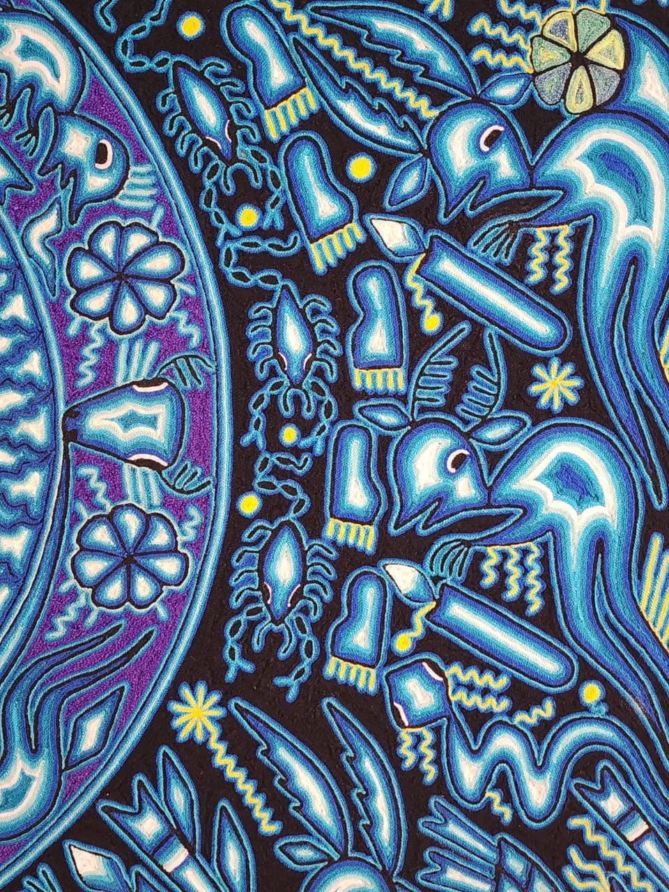 Mexican Folk Art Huichol Yarn Painting by Gilberto Gonzalez PP8350