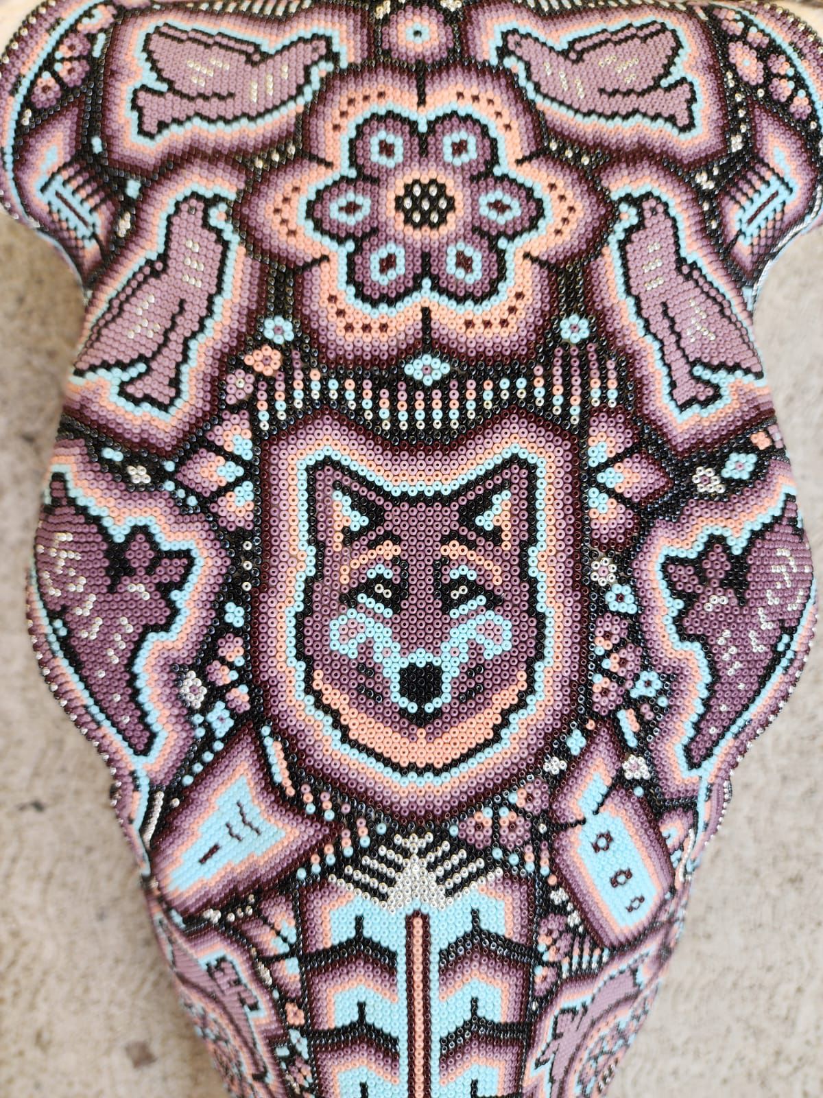 Mexican Folk Art Huichol Hand Beaded Bull Skull By Isandro Villa Lopez PP8355